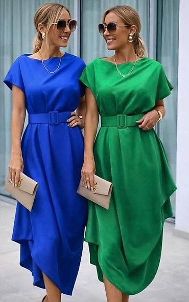 diline haljine kratke: Elegantna midi haljina sa pojasom - Model: asimetrična midi haljina — 2