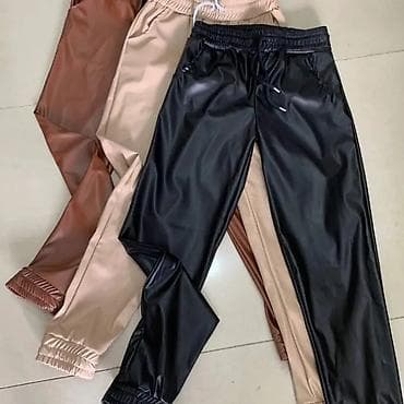 noge: Ženske jogger pantalone od eko kože sa veličina samo crne - — 2