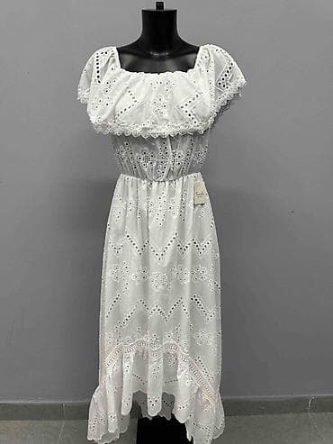 pamučne haljine: Letnja bela midi/duga haljina od pamučne čipke (broderie anglaise) — 2