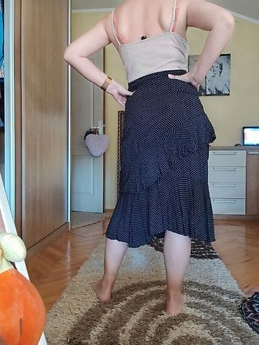 prsluk s: Asimetrična midi suknja na preklop, tamnoplava sa sitnim belim — 4
