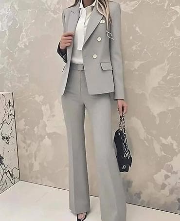 kostim vile: Damski poslovni komplet – sako i pantalone sa zvonom - Krojen za — 3