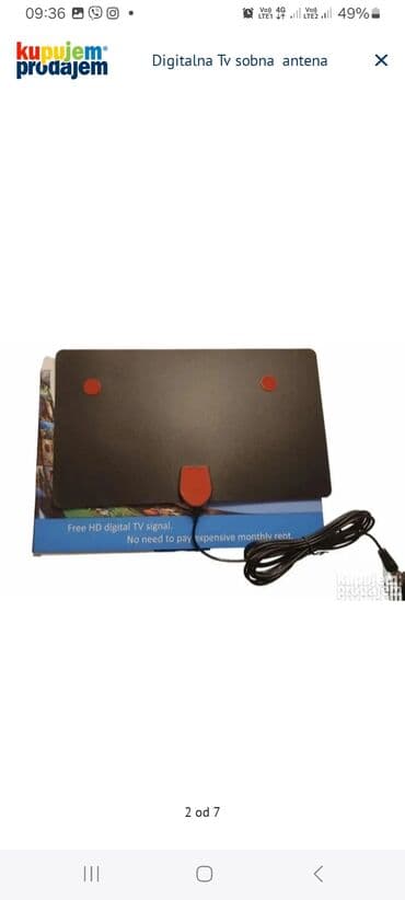 Auto elektronika: Digitalna TV sobna antena – tanki panel dizajn, crna boja, sa — 2