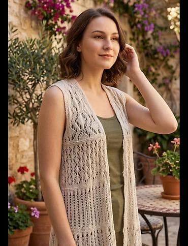 bershka prsluci: Pleten prsluk bez rukava – dugačak, svetlo-bež/boje peska - Ručni — 1