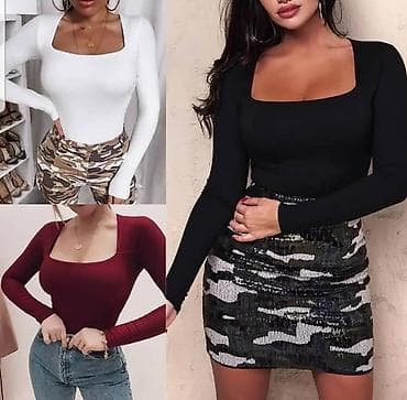 Bluza otvoren dekolte sa elastinom. Crna,svetlo