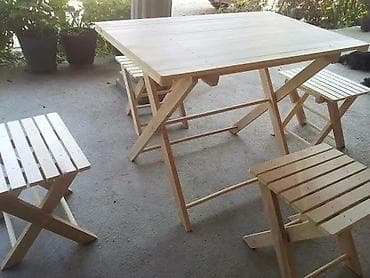 Setovi stolova i stolica: Baštenski set od punog drveta – sklopivi sto i 4 sklopive stolice - — 2