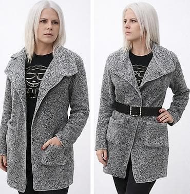 Ženska jakna/kaput od meke „teddy“ tkanine – siva - Topla, prijatna i