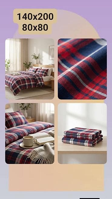 bastenski set maxi: Posteljina – karirani dezen (crveno–teget sa sivim detaljima) - Set — 1