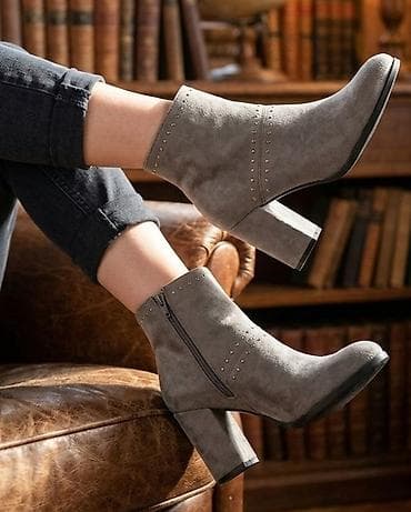 opposite shoes: Ženske antilop čizme do članka – siva - Materijal: meka veštačka — 1