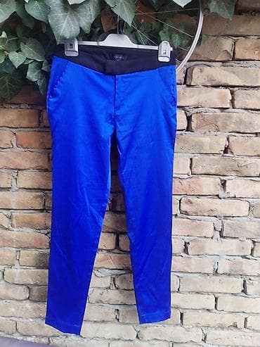 komplet lil solid 2.0: Satenske pantalone Amisu, žive kobalt-plave boje, ravnog užeg kroja — 1