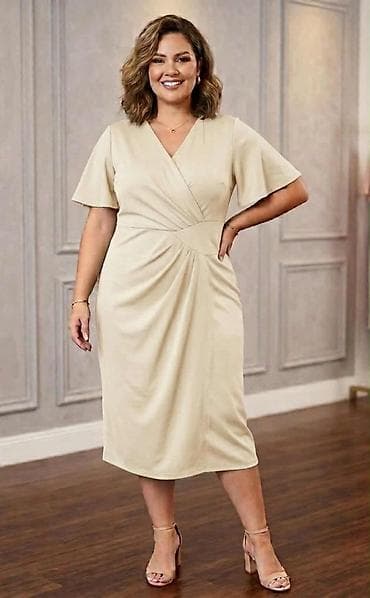 stradivarius srbija haljine: Elegantna midi haljina sa preklopljenim V izrezom L XL 2XL 3XL 4XL — 7