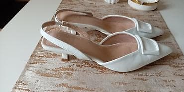 Salonke: Elegantne ženske slingback cipele – ČISTO BELA BOJA - Model: špicasti — 4