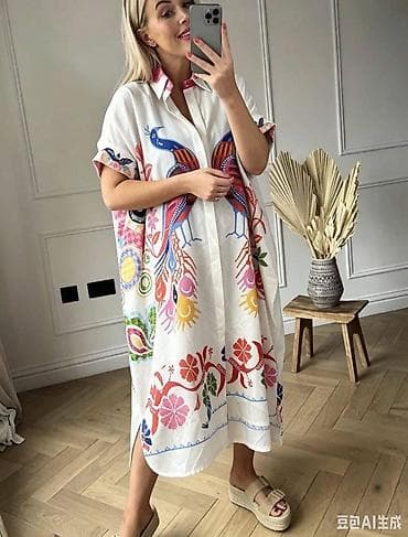 top model torbe: Letnja dugačka kaftan-haljina sa kragnicom i dugmićima – udobna — 4