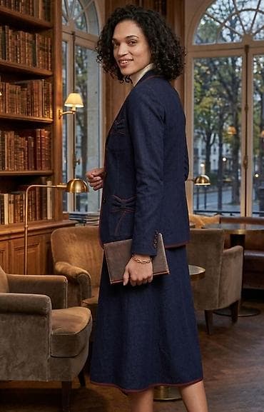 kosuljica m: Elegantni ženski komplet – sako i suknja, tamnoplave boje - — 1