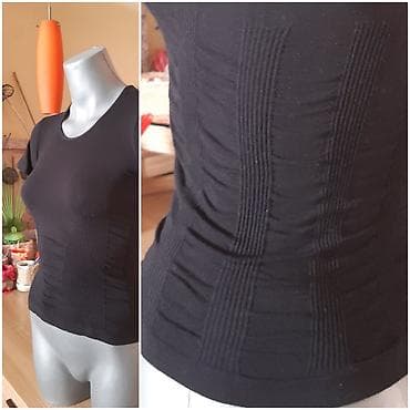 pull and bear dostava: Crna ženska majica kratkih rukava, bez šavova, sa zonama blagog — 3