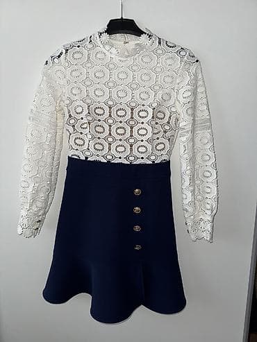 la perla sandale: Elegantna haljina sa čipkom i falbanim porubom - Gornji deo: bela — 1