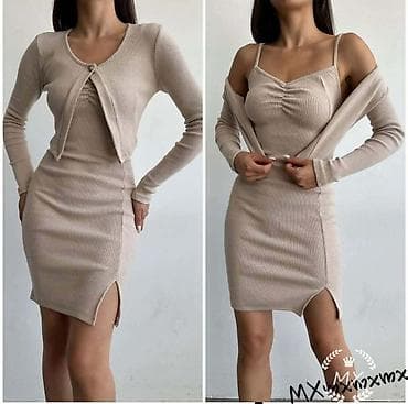 bez bluze: Dvodijelni ženski komplet – rebrasta haljina + bolero kardigan - — 3