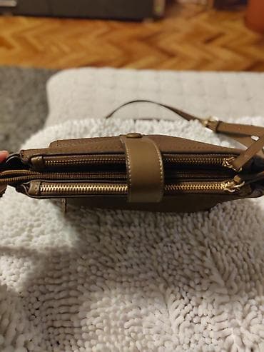 hermes torba cena: Ženska torba preko ramena – dvodelna, kožna tekstura, braon i bež — 4