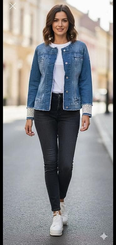 Ženska teksas jakna sa čipkastim detaljima na manžetnama - Kroj — 1