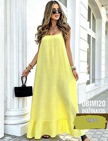 Haljina duga,leprsava na tanke bretele. - Model: ravnog, opuštenog