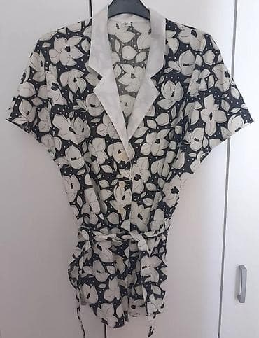 mona košulje ženske: Ženska bluza kratkih rukava sa cvetnim dezenom i pojasom za vezivanje — 2