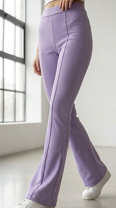 Ženske rebraste pantalone sa blagim zvonom – lila - Model: visoki
