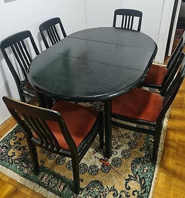 barski sto: Prodajem sto u kompletu sa 6 stolica. Sto moze da se produži umetanjem — 5