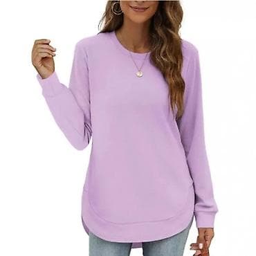 helanke sa stopom: Ženska dukserica sa dugim rukavima i okruglim izrezom - Klasčan, čist — 7