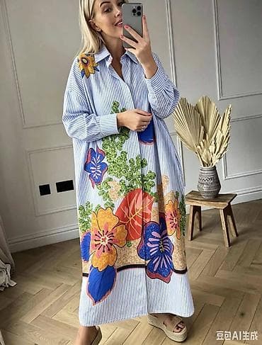 top model torbe: Letnja dugačka kaftan-haljina sa kragnicom i dugmićima – udobna — 5