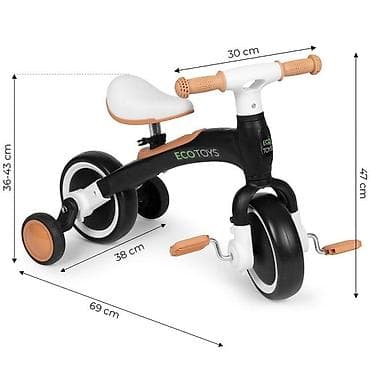 Dečiji bicikli: Ecotoys balans bicikl sa pedalama i pomoćnim točkovima 3u1 – black — 4
