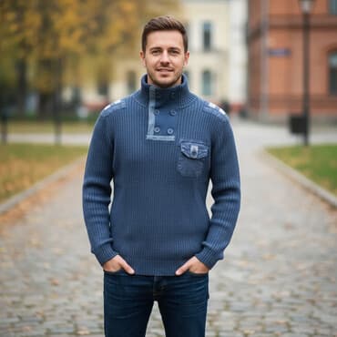 Pletena muška džemper-majica sa visokim kragnom u tamnoplavoj boji