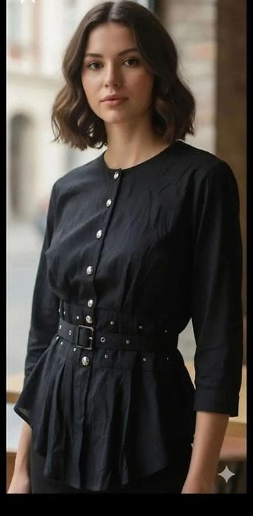 hm tunika: Elegantna crna bluza sa pojasom - Model: strukirana bluza sa — 1