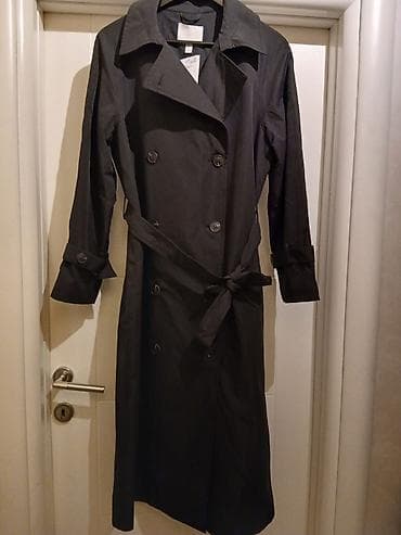 Elegantni crni mantil (trench) klasičnog kroja - Dužina do ispod