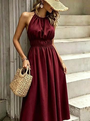 maslinasto zelena rolka: Haljina duga na vezivanje oko vrata,gola ledja.Lepršava silueta sa — 5