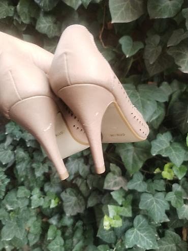 kožne japanke ženske: Ženske peep-toe salonke, broj 38. - Boja: bež/nude - Visina — 3