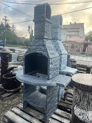 Vrtni roštilj/pečenjara od livenog betona sa imitacijom kamena -
