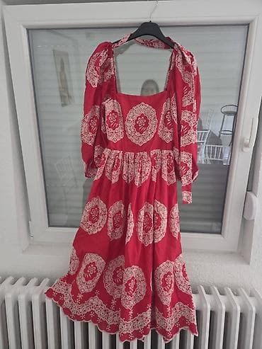 paket m: Crvena letnja haljina MAXIMA, veličina S. - Model: midi/duža, kružna — 3