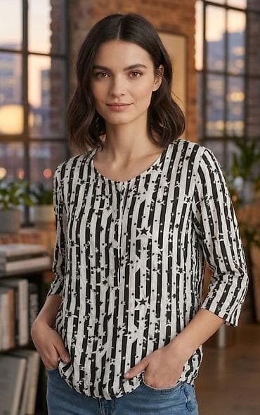 pull and bear sakoi: Ženska bluzica sa printom zvezda i pruga - Model: ležerna bluzica sa — 1