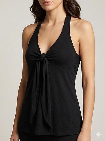 Crni ženski top na vezivanje - Model: halter kroj sa širim bretelama