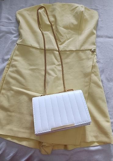 roberto cavalli deca: Žuti mini kombinezon bez bretela + bela torbica sa zlatnim lancem — 3