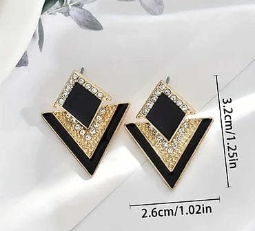 cortebert satovi cena: Geometrijske minđuše – crno-zlatne - Dizajn: slojeviti geometrijski — 3