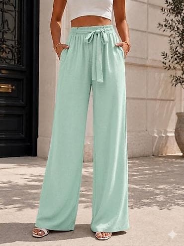 lagane pantalone: Široke pantalone sa pojasom i dzepovima. - Kroj: ravne,široke — 2