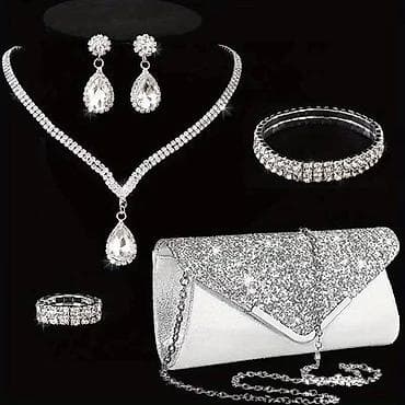 Svečani set nakita sa torbicom – srebrni sjaj - Komplet obuhvata