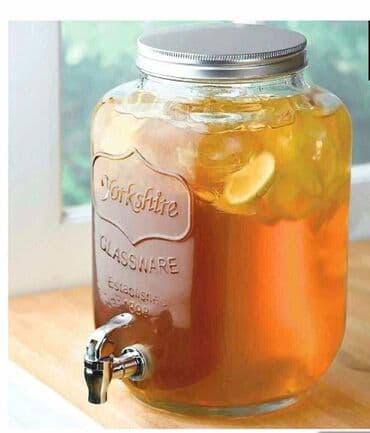 posuda za hranu za poneti: Točilica za limunadu 3000din Retro staklena tegla sa slavinom je — 1