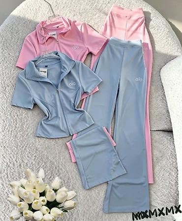 lidl trenerka: Alo ženski sportski komplet – kratki zip top + široke ležerne helanke — 2