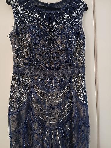 turska obuća: Elegantna večernja haljina – tamnoplava - Kroj: duga, uska silueta — 4