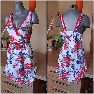 xiaomi rs: Letnja haljina DD-II Fashion, bele osnove sa crveno‑plavo‑sivim — 2