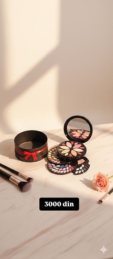 Komplet šminke u okrugloj kutiji sa ogledalom – više nivoa sa