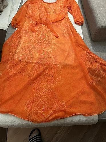 Haljine: Ženska haljina – narandžasta, midi/dužina do članaka, lepršava - — 2