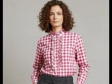 Ženska košulja sa kariranim uzorkom (roze–bela) - Kroj: klasičan