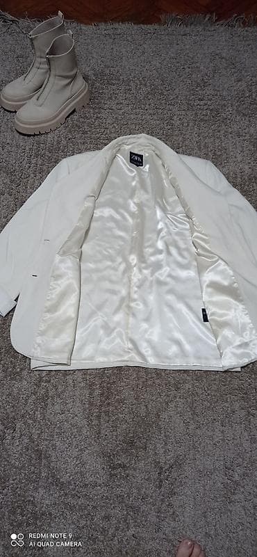 Women's Clothing: ZARA sako – ženski, krem/bela boja. Klasičan kroj sa reverom i ravnim — 3